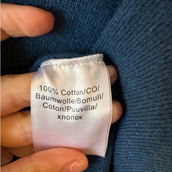 Marble Sweater Women L Blue Cowl Neck Tassel Cotton Blouse Lagenlook Boho Fringe - Picture 5 of 5